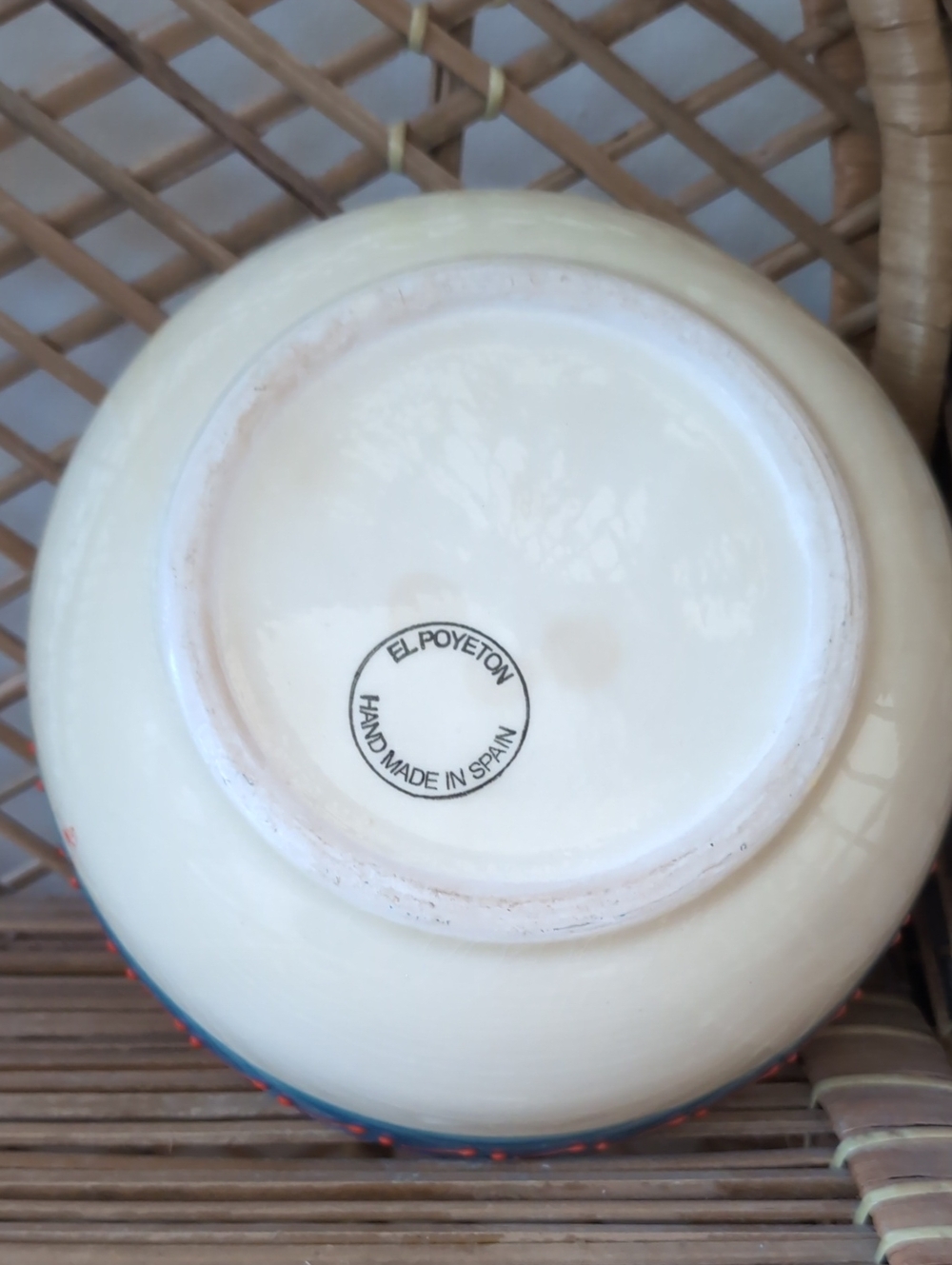 El Poyeton Hand-Painted Ceramic Decorative Bowl - Cream & Blue Multicolor - Picture 4 of 12